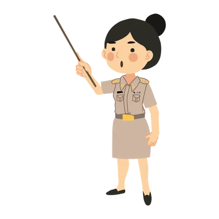 Thai Female Teacher  with Pointing Stick  Illustration