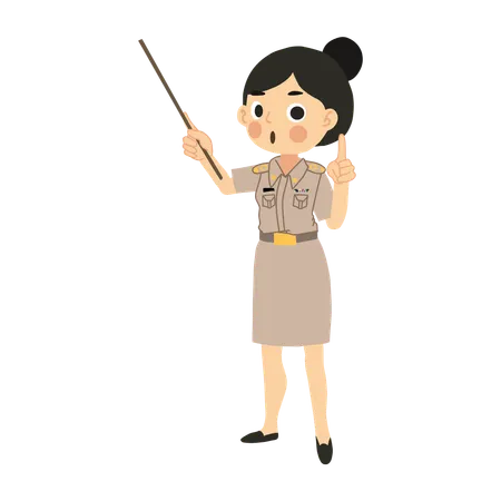 Thai Female Teacher with Pointing Stick  Illustration