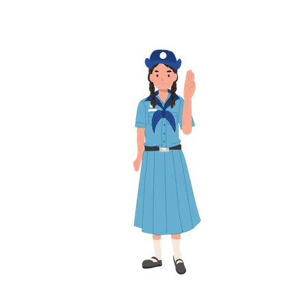 A Thai Girl Scout In Her Uniform Offering A Respectful Salute That Symbolizes Discipline And Honor Illustration