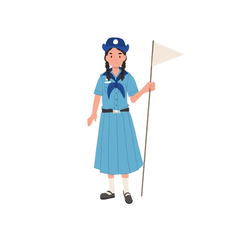 Thai Girl Scout En Uniforme Tenant Le Drapeau Symbolisme Culturel Dans Le Scoutisme Illustration