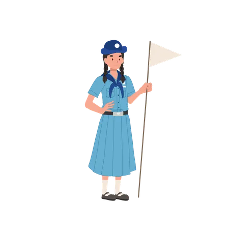 Thai Girl Scout en uniforme tenant un drapeau  Illustration
