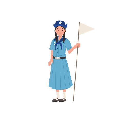 Thai Girl Scout en uniforme tenant un drapeau  Illustration