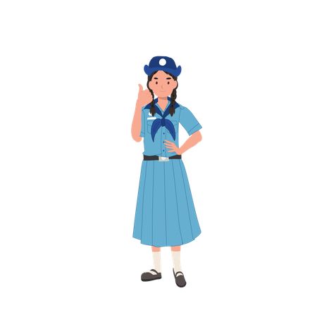 Thai Girl Scout Giving Thumbs Up in Uniform  Illustration