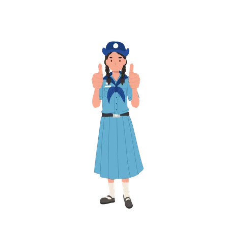 Thai Girl Scout Giving Thumbs Up in Uniform  Illustration