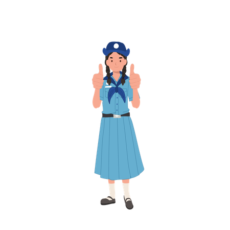 Thai Girl Scout Giving Thumbs Up in Uniform  Illustration