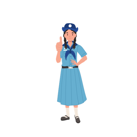 Thai Girl Scout Giving Thumbs Up in Uniform, Youth Empowerment and Positivity  Illustration