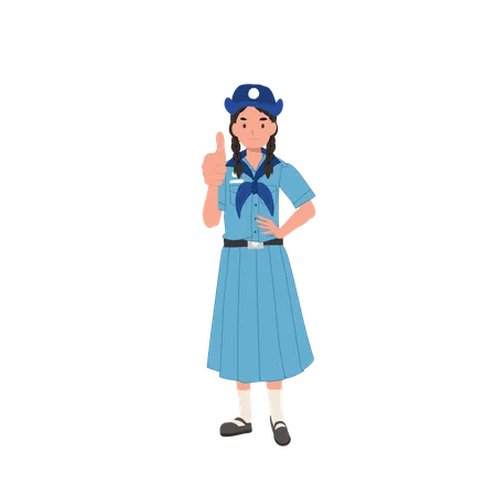Thai Girl Scout Giving Thumbs Up in Uniform, Youth Empowerment and Positivity  Illustration