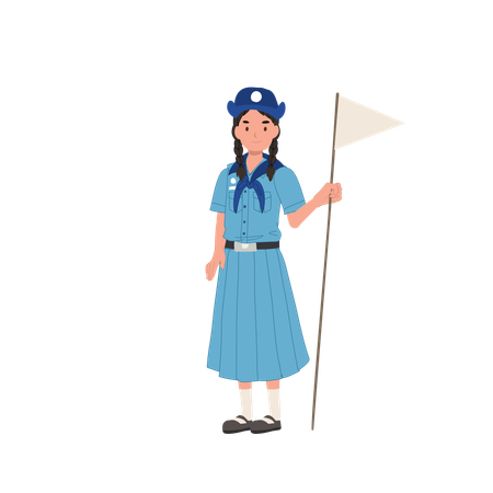 Thai Girl Scout in Uniform Holding Flag  Illustration