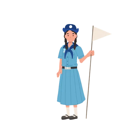 Thai Girl Scout in Uniform Holding Flag  Illustration