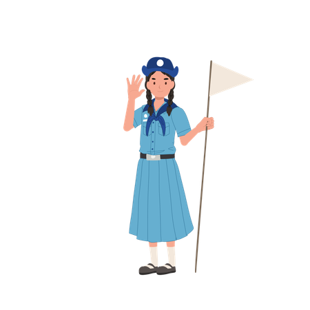 Thai Girl Scout in Uniform Holding Flag  Illustration