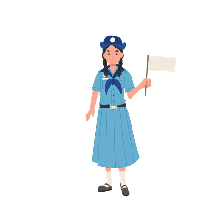 Thai Girl Scout in Uniform Holding Flag  Illustration