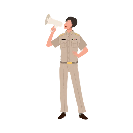 Thai government officer announcing in megaphone  Illustration