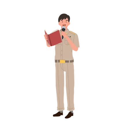 Thai government officer explaining knowledge from book  Illustration