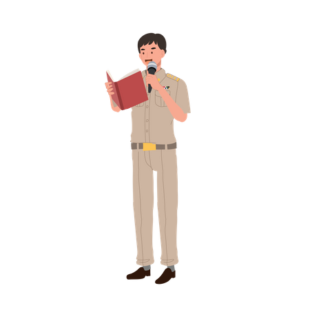 Thai government officer explaining knowledge from book  Illustration