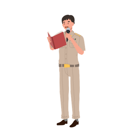 Thai government officer explaining knowledge from book  Illustration