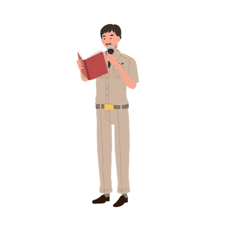 Thai government officer explaining knowledge from book  Illustration