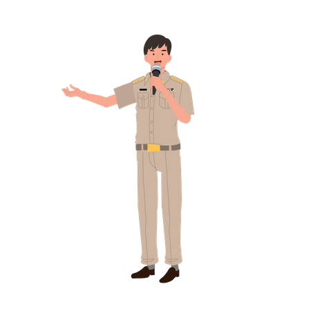 Thai government officer explaining knowledge in mic  Illustration