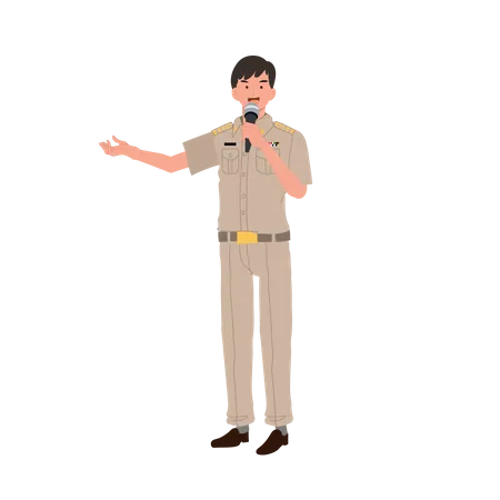 Thai government officer explaining knowledge in mic  Illustration