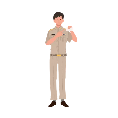 Thai government officer showing identity card  일러스트레이션