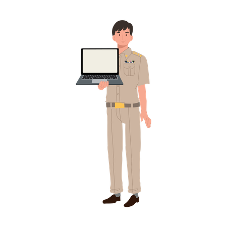 Thai government officer showing laptop  Illustration