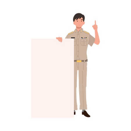 Thai government officer with blank board  Illustration