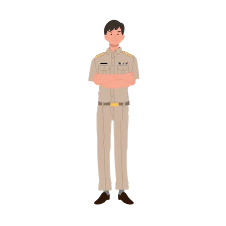 Male Thai Government Officers In Uniform Thai Man Teacher Cartoon Character Flat Vector Cartoon Illustration Illustration