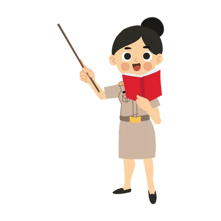 Thai Instructor Holding Stick with Book in Classroom  Illustration