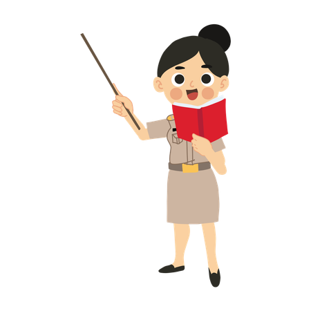 Thai Instructor Holding Stick with Book in Classroom  Illustration