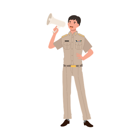 Thai male government officer announcing in megaphone  Illustration