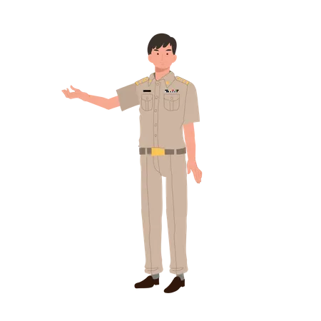 Thai male government officer showing something  Illustration