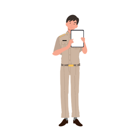 Thai male government officer showing tablet  Illustration