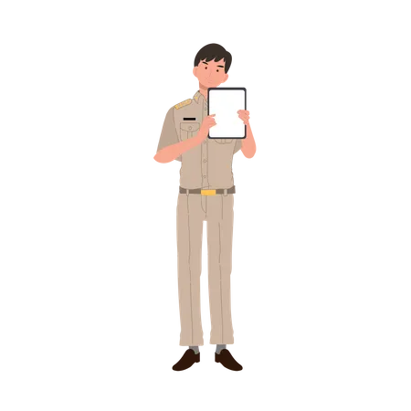 Thai male government officer showing tablet  Illustration