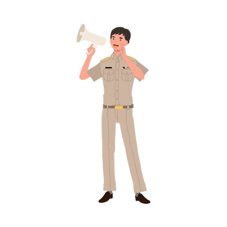 Thai male government officer using megaphone  Illustration