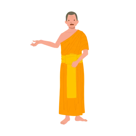 Thai Monk As A Teacher Is Giving Knowledge In Buddhism Or Giving Suggestion Welcoming Illustration