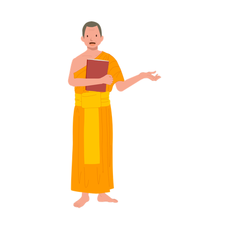 Thai Monk as teacher holding book and giving knowledge in buddhism  Illustration