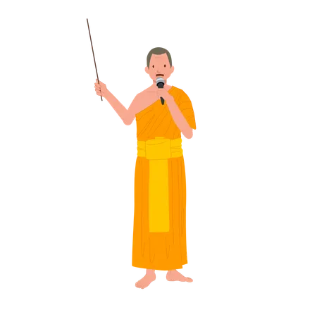 Buddhist Education Concept Thai Monk As A Teacher With Pointing Stick Giving Knowledge In Buddhism Illustration