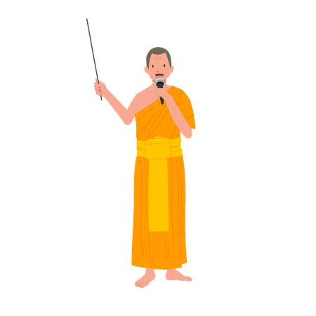 Thai Monk as teacher with pointing stick giving knowledge in buddhism  Illustration