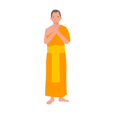 Thai Monk Greeting in Meditation Robes  イラスト