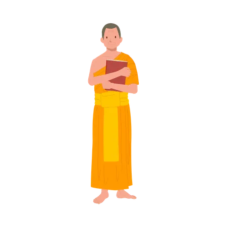Buddhist Education Concept Thai Monk Holding Book 일러스트레이션