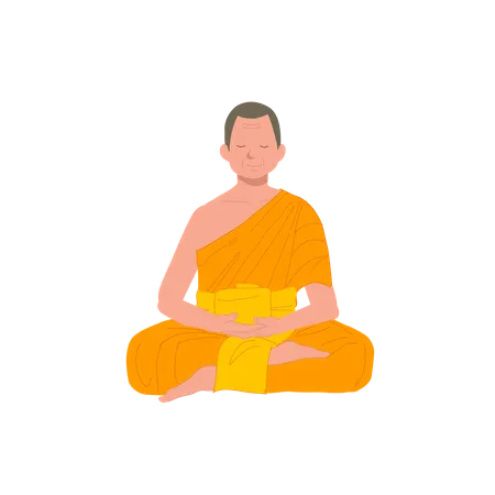 Serene Meditation Thai Monk In Traditional Robes In Meditation Serenity Illustration