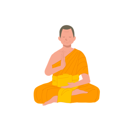 Thai Monk in Traditional Robes in Meditation Serenity  일러스트레이션