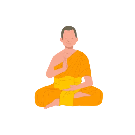 Thai Monk in Traditional Robes in Meditation Serenity  일러스트레이션