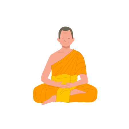 Thai Monk in Traditional Robes in Meditation Serenity  Illustration