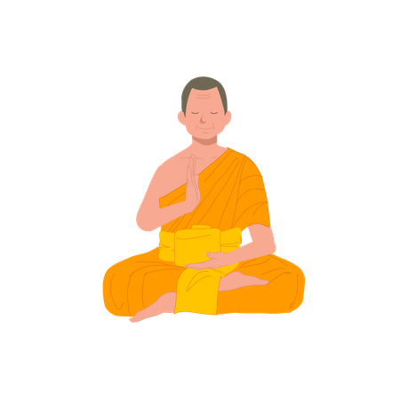 Thai Monk in Traditional Robes in Meditation Serenity  Illustration