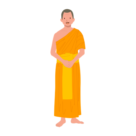 Thai Monk in Traditional Robes Standing and Explaining Spiritual Wisdom  Illustration