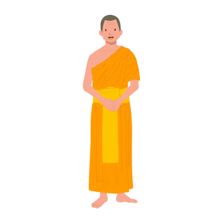 Thai Monk in Traditional Robes Standing and Explaining Spiritual Wisdom  일러스트레이션