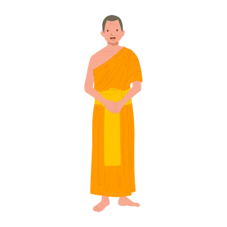 Thai Monk in Traditional Robes Standing and Explaining Spiritual Wisdom  Illustration