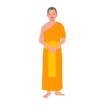 Thai Monk in Traditional Robes Standing and Explaining Spiritual Wisdom  イラスト
