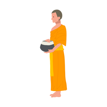Thai Monk in Traditional Robes with Alms bowl  Illustration
