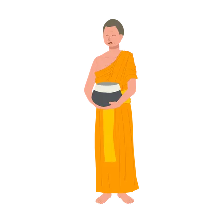 Thai Monk in Traditional Robes with Alms Bowl giving Blessing  Illustration